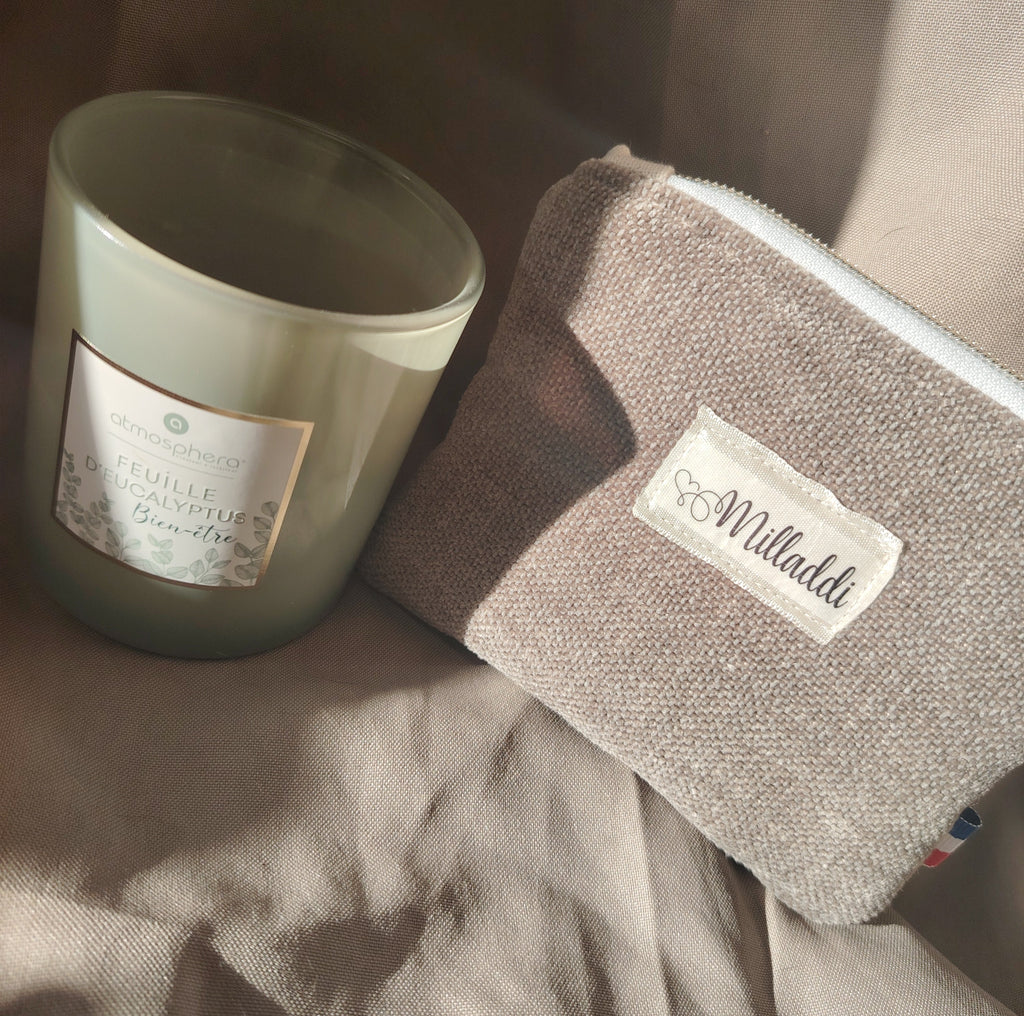 Porte monnaie gris vieilli FLEURI