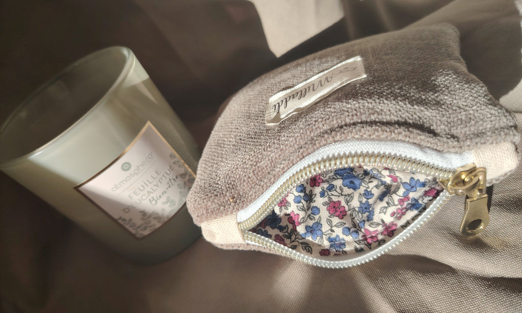 Porte monnaie gris vieilli FLEURI