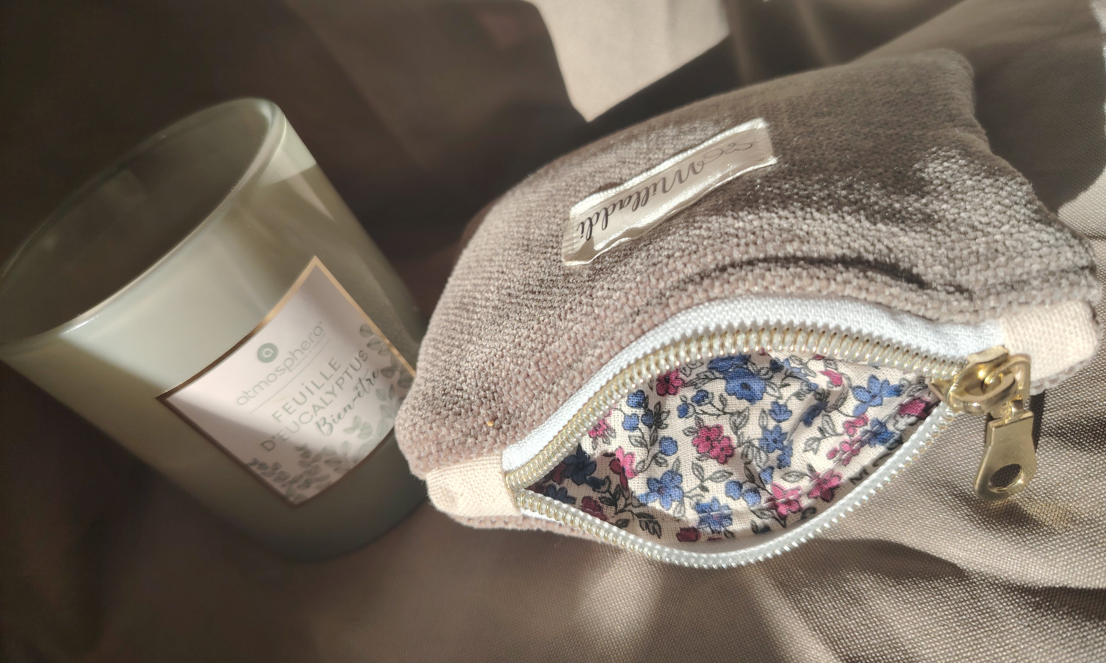 Porte monnaie gris vieilli FLEURI