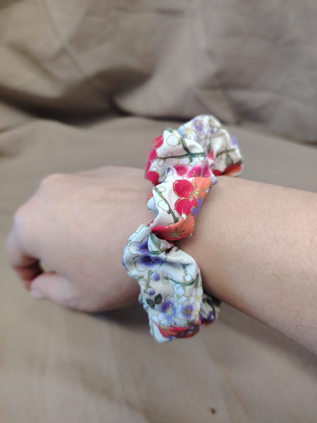 Chouchou en coton fleurs Japonaises Petit Modèle