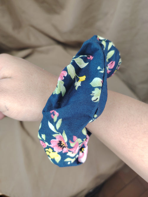 Chouchou en coton Fleuri Bleu Grand Modèle