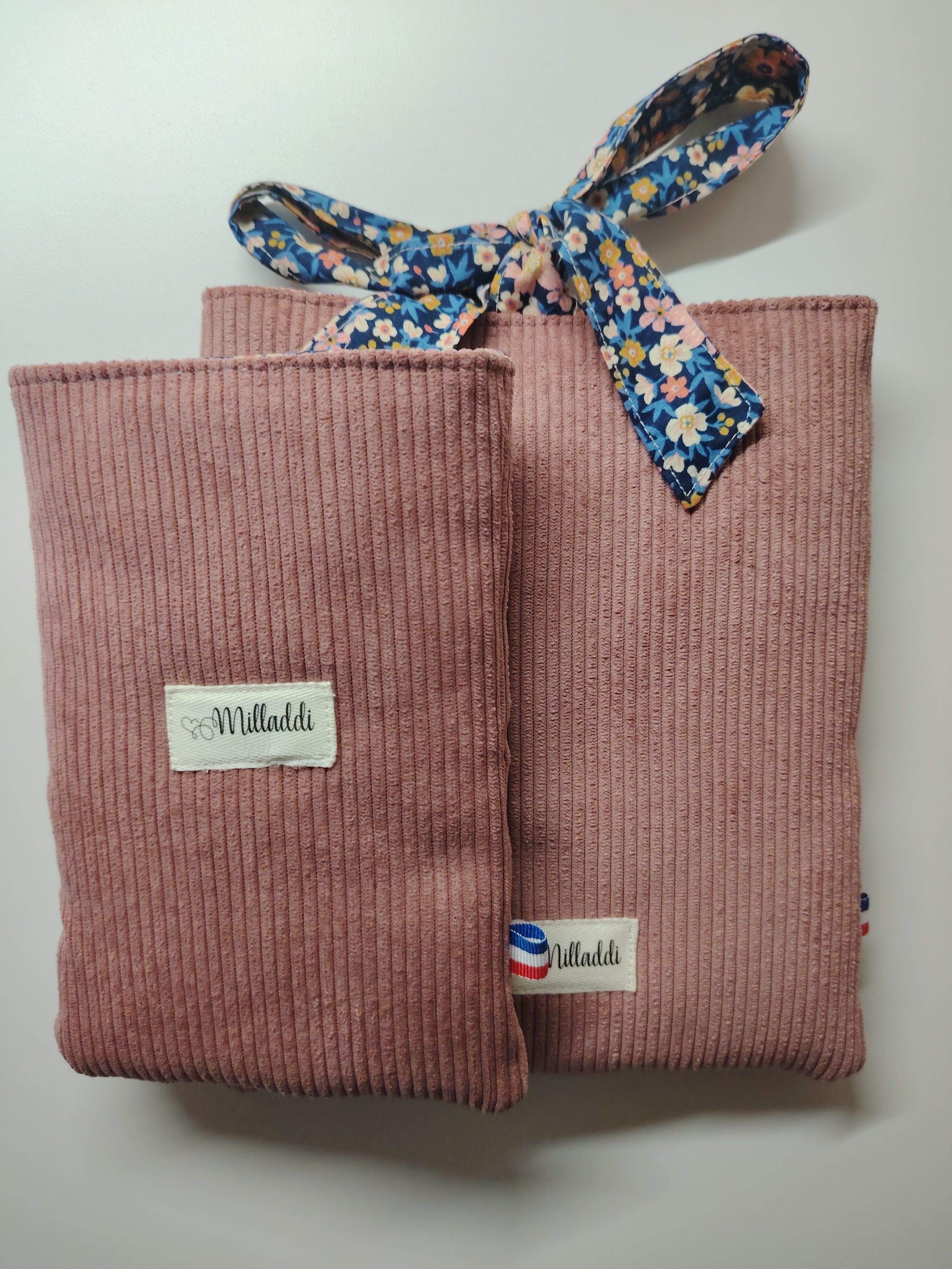 Housse de livre Velours Côtelé Vieux Rose