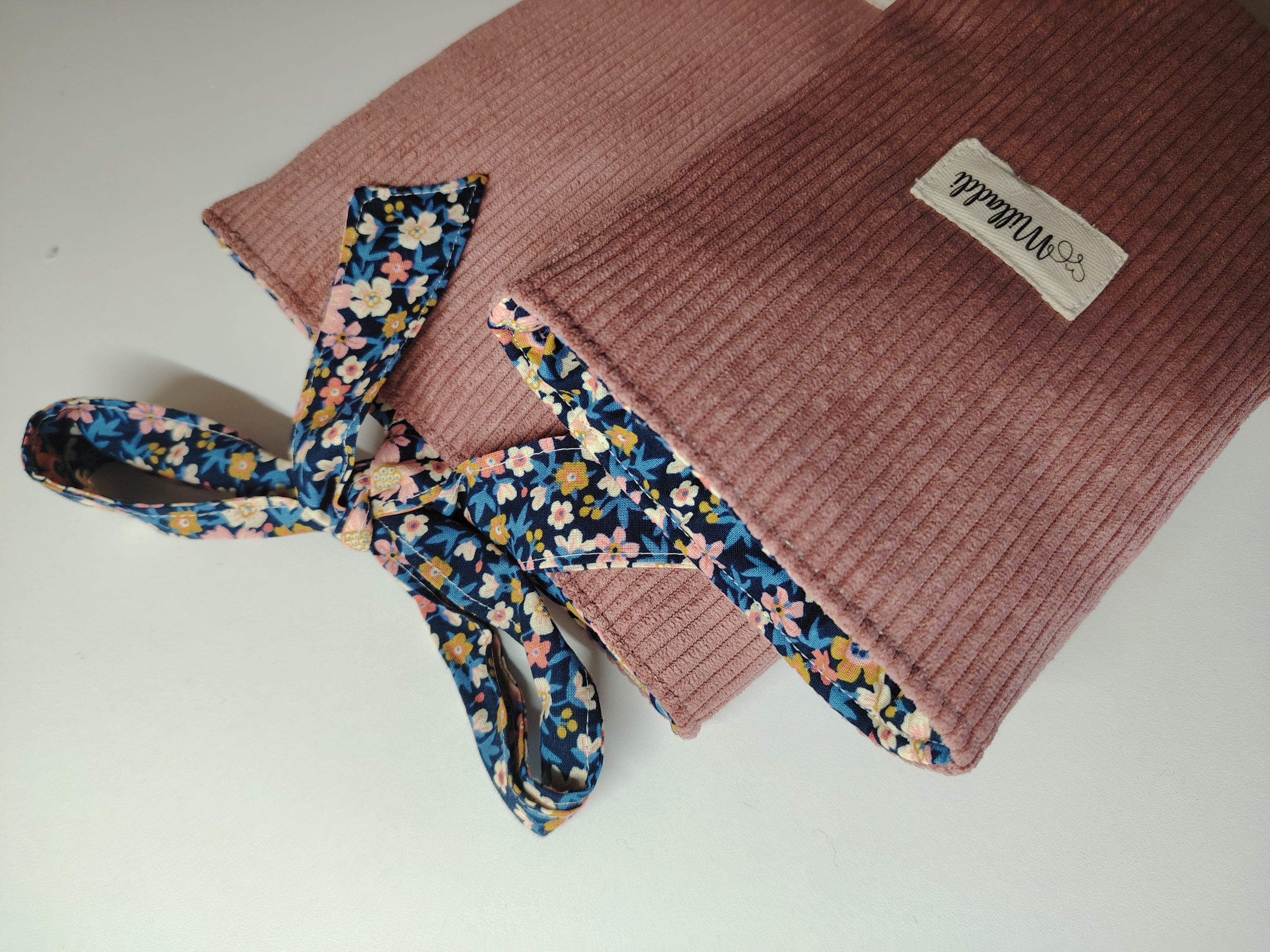 Housse de livre Velours Côtelé Vieux Rose