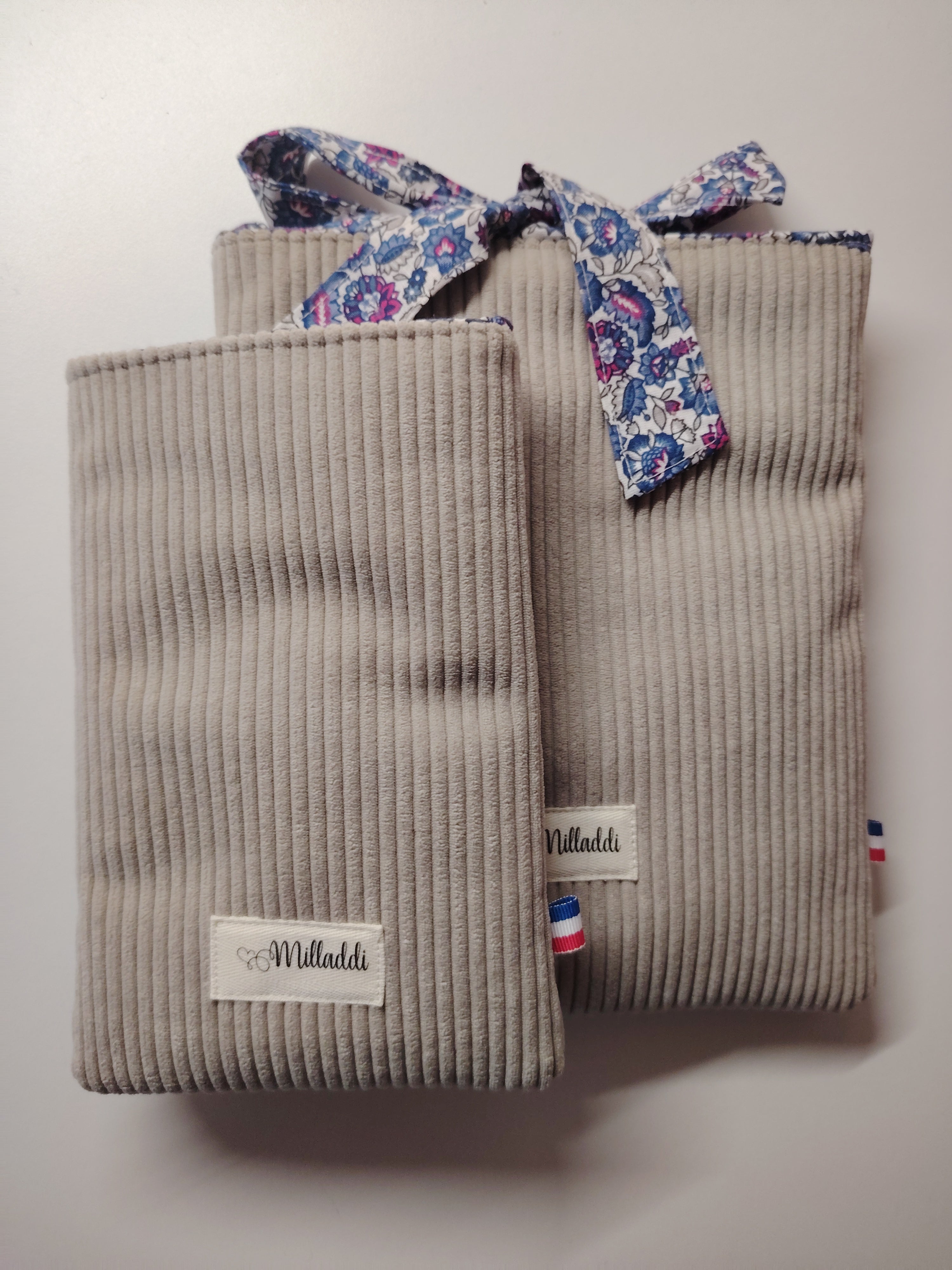 Housse de livre Velours Côtelé Gris Souris